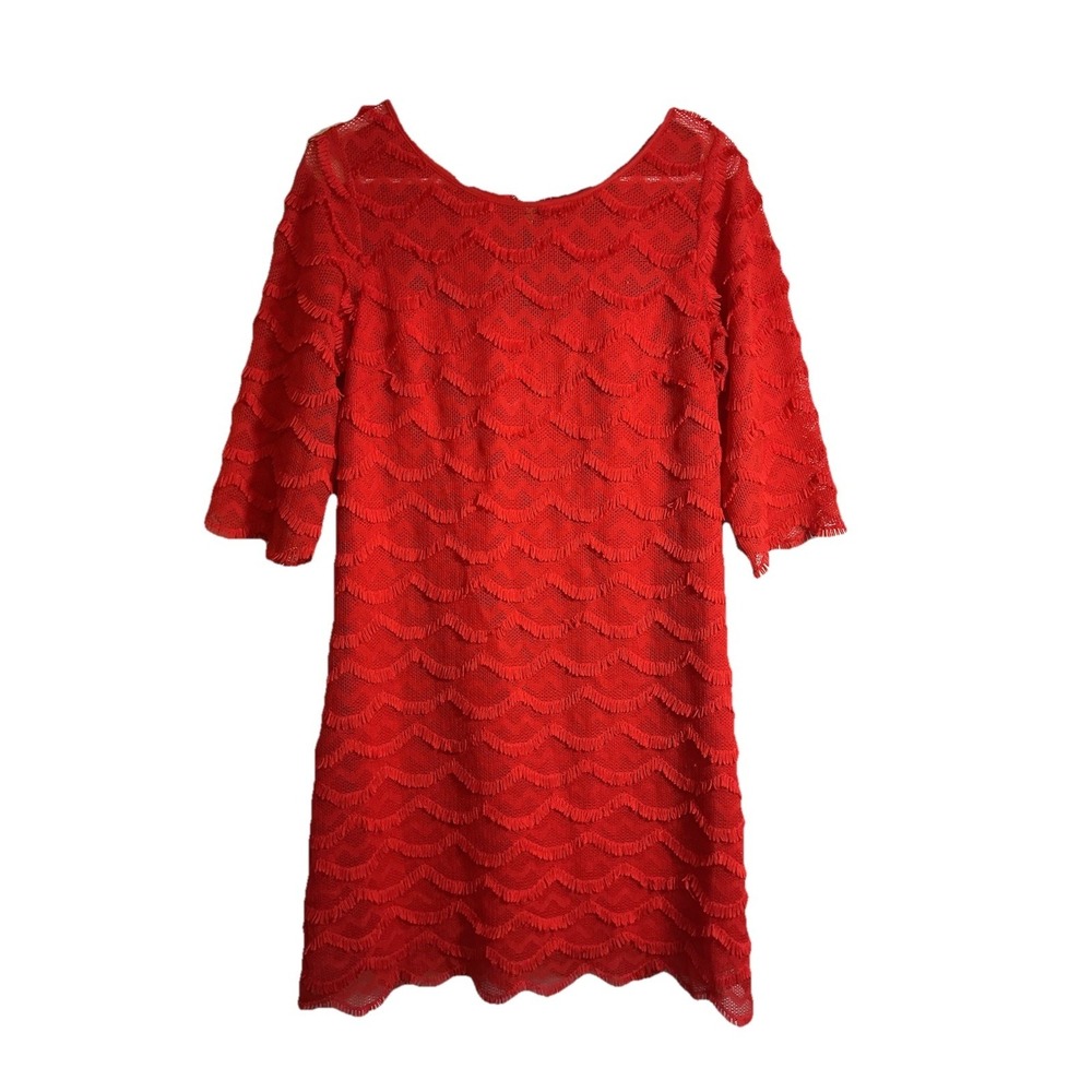 Jessica Howard - Orange Scalloped Crochet‎ Lace Lined Zippered Dress - Size 6